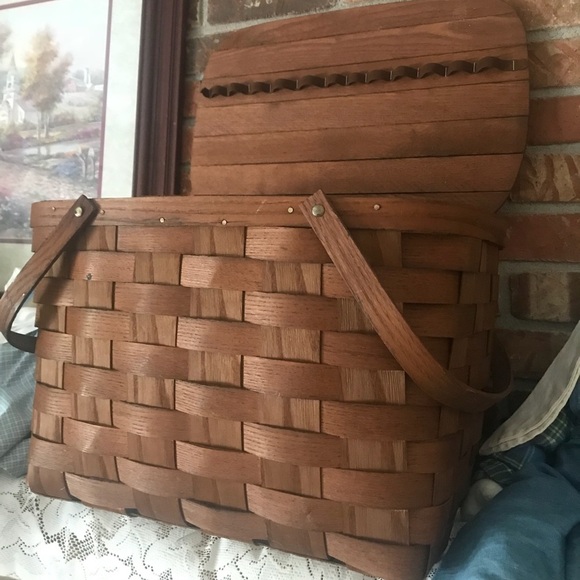 Rare Vintage 1970’s Handmade Wood Wicker Basket - Picture 5 of 8